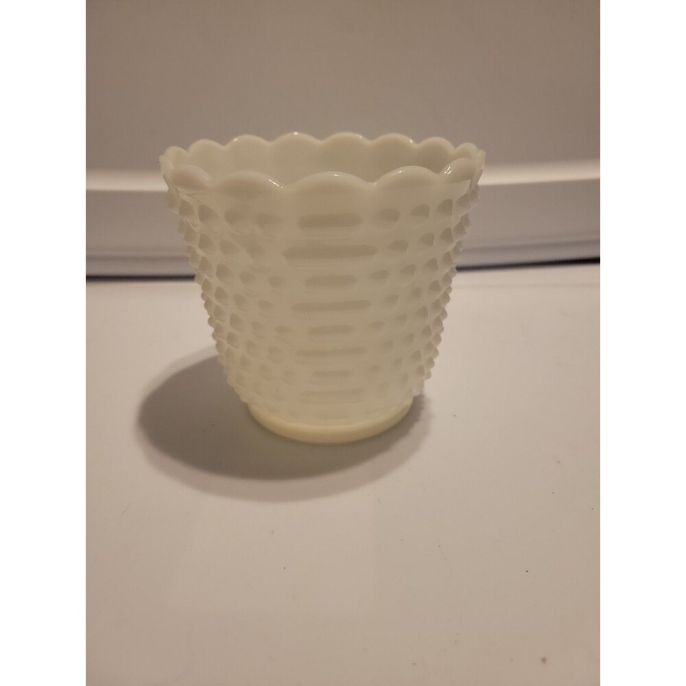 Vintage White Milk Glass Planter Fire King Oven Ware Hobnail Ladder Bowl Vase US